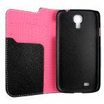 Wholesale Samsung Galaxy S4 2in1 Color Flip Leather Wallet Case (Pink-Black)